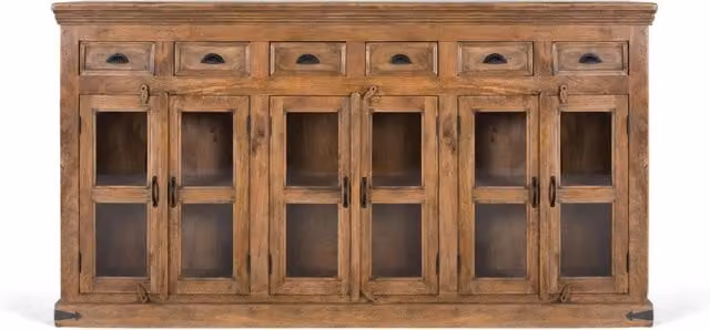 Credenza classica Giner Y Colomer in legno di mango marrone con ante in vetro e ripiani interni per sala da pranzo