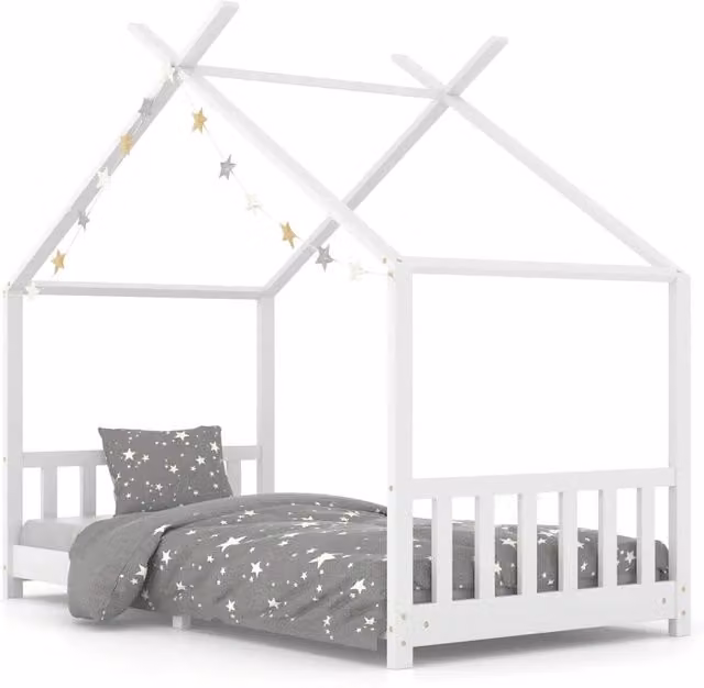 Letto a casetta per bambini in legno di pino massello bianco L/P/H: 200 x 90 x 155 cm