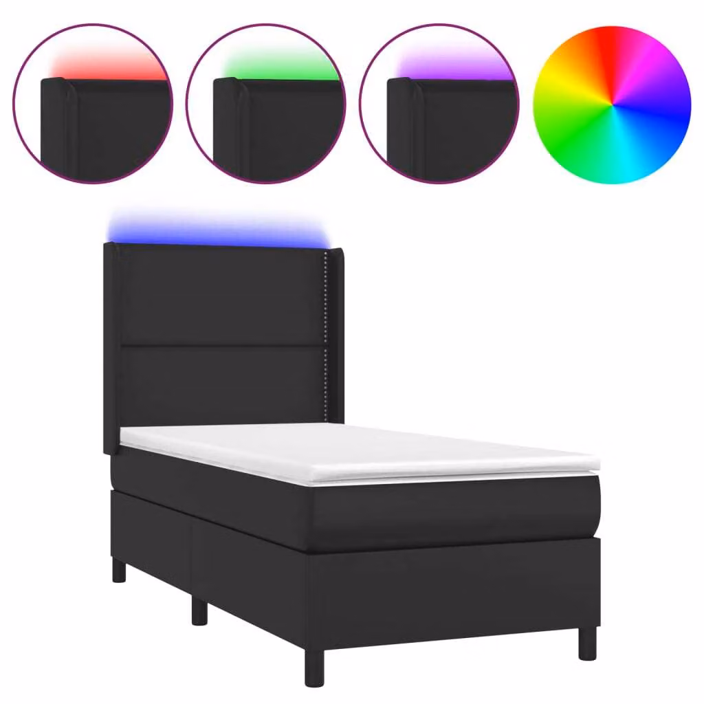 Giroletto a Molle con Materasso e LED Nero 90x200 cm Pelle finta