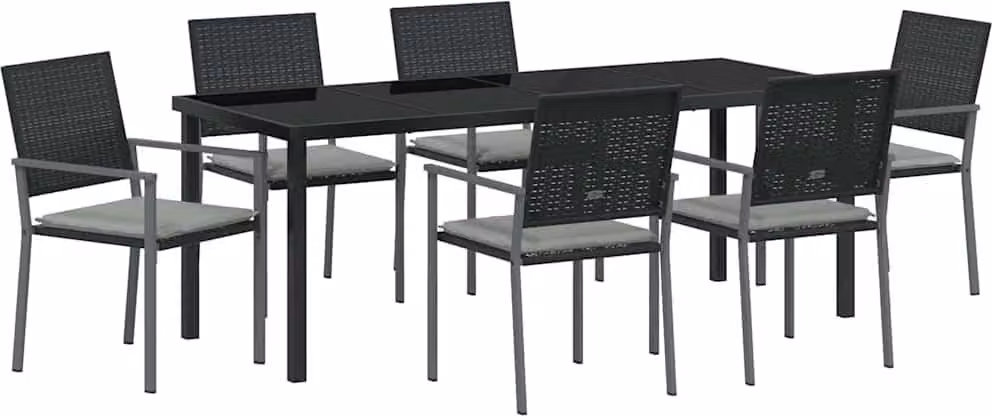Set da Pranzo per Giardino 7 pcs Nero e Grigio Chiaro