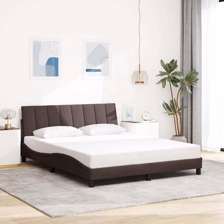 vidaXL Giroletto Hanko senza Materasso in Tessuto Marrone Scuro 160x200 cm