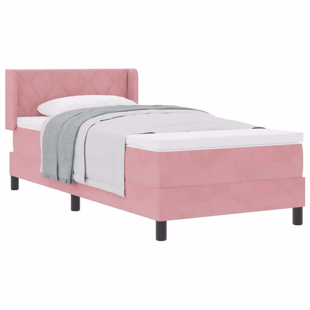 Letto Ibrido con Testiera in Velluto Rosa vidaXL L/P: 90 x 190 cm – 2