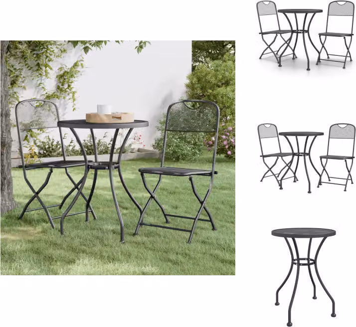 vidaXL Set da pranzo da giardino 3 pezzi in rete metallica espansa antracite - Set di mobili da giardino