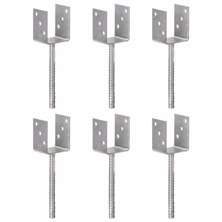 Set di 6 picchetti per recinzione vidaXL in acciaio zincato argento L/P/H: 8 x 6 x 30 cm