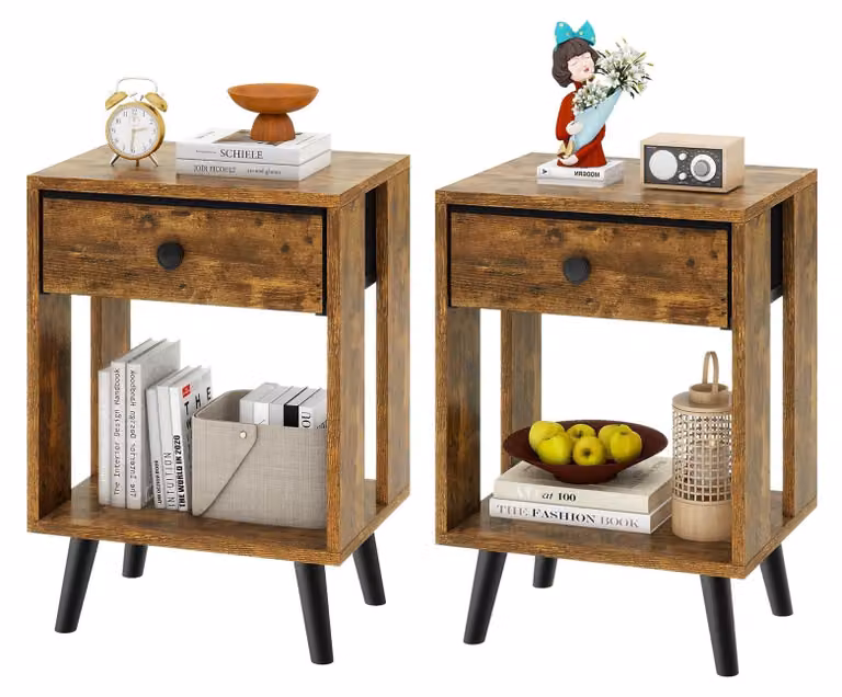 Omgoods - Set di 2 comodini con cassetti rivestiti in tessuto e ripiano aperto