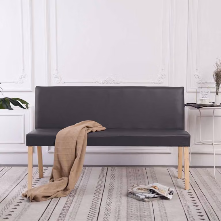 Panca vidaXL in similpelle grigia con struttura in legno di pino, L: 139,5 cm