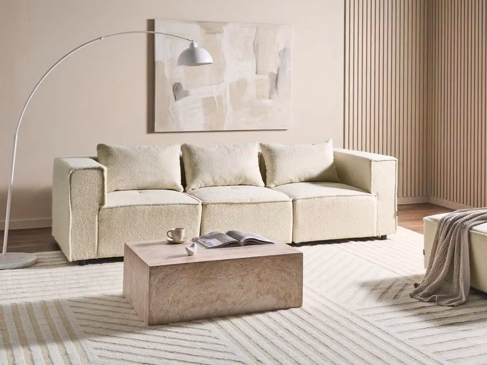 Divano modulare Beliani a 3 posti in tessuto bouclé bianco con elementi angolari componibili e stile moderno – 2