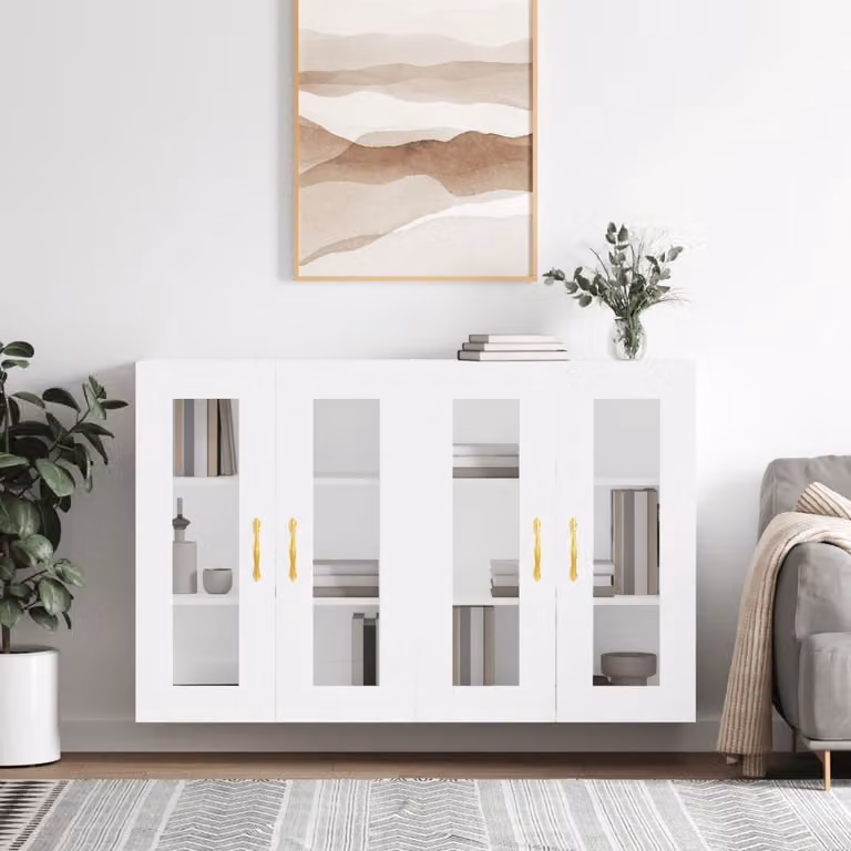 Set di 2 armadietti a parete vidaXL bianchi con ante in vetro e ripiani interni in MDF