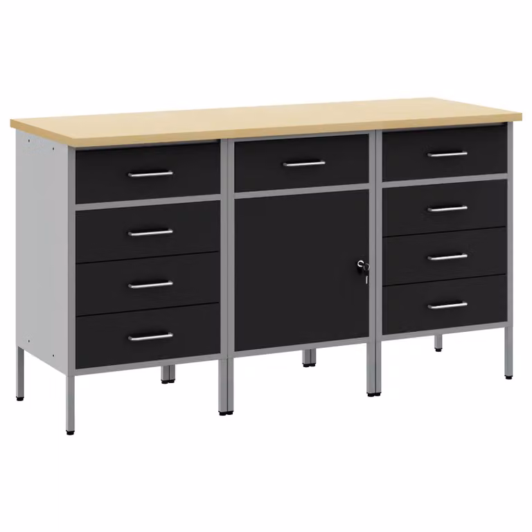 Set di 3 carrelli da lavoro mobili con blocco vidaXL, Nero e Grigio, L 150 x P 55 x H 85 cm