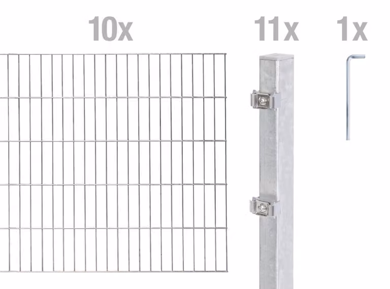 Alberts 656287 Recinzione a doppia rete metallica come set completo di 22 pezzi, zincato a caldo, altezza 200 cm, lunghezza 20 m