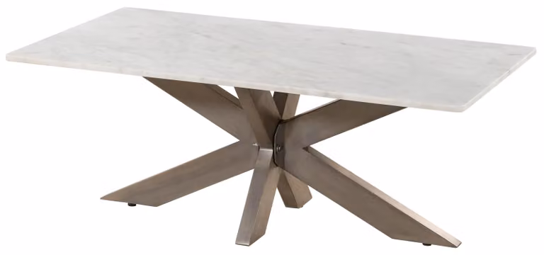 MASSIVMOEBEL24 | Tavolino da salotto in marmo bianco - gambe incrociate in ferro colorcolore ottone antico 120x60 BARCELONA #304