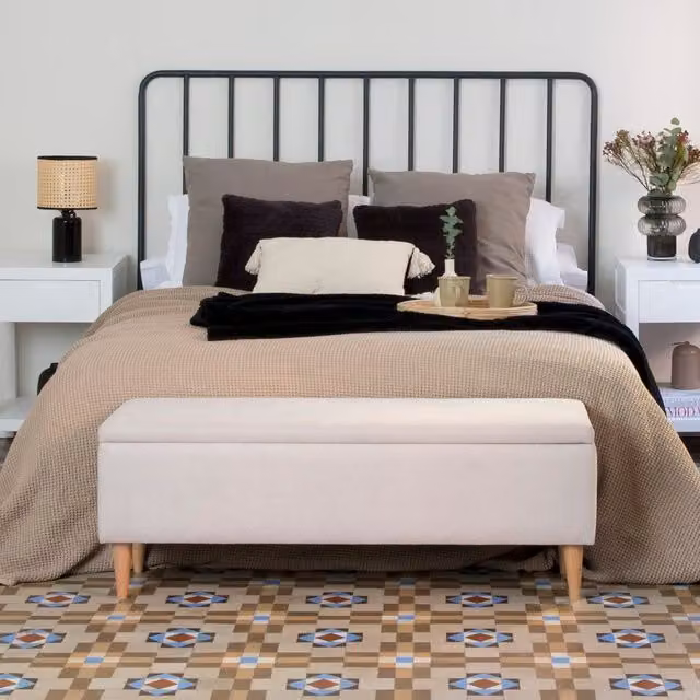 Panca imbottita con contenitore Banak beige in tessuto e legno L: 120 cm, P: 40 cm, H: 40 cm