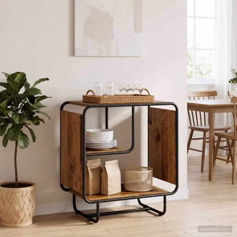 vidaXL Credenza in stile industrial in legno antico e metallo, colore marrone, L 60 cm x P 37.5 cm x H 64.5 cm