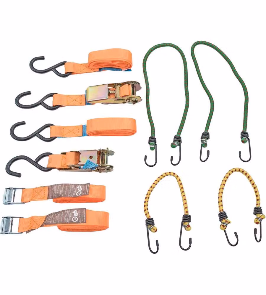 Set 8 pz Cinghie ancoraggio, tenditore e cavo elastico