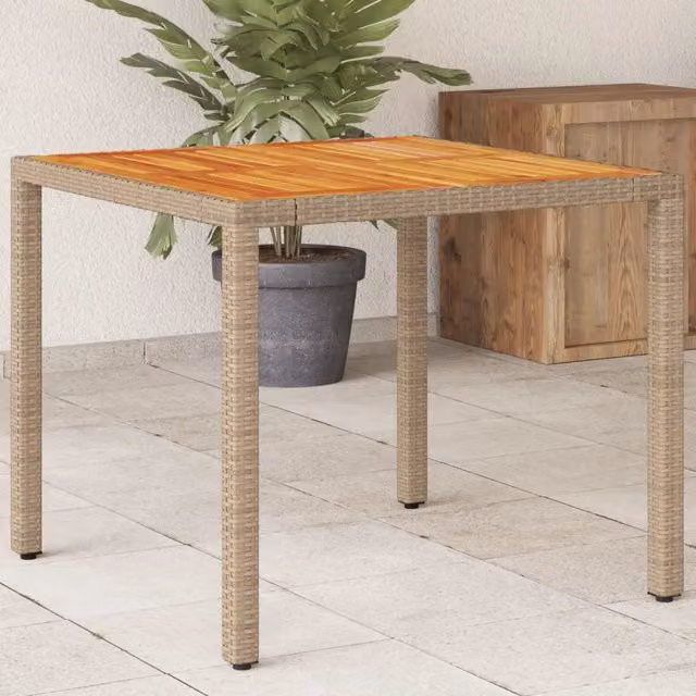 Tavolo da giardino quadrato vidaXL in polyrattan e legno di acacia beige e marrone L/P/H: 90 x 90 x 75 cm