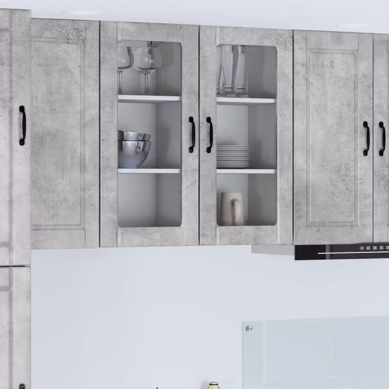 Mobile da parete vidaXL PORTO in vetro e legno, Grigio cemento, L: 40 cm, P: 31 cm, H: 80 cm