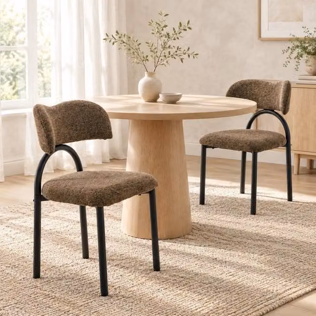 Set 2 sedie da pranzo imbottite marroni con struttura in metallo nero HAVRYA