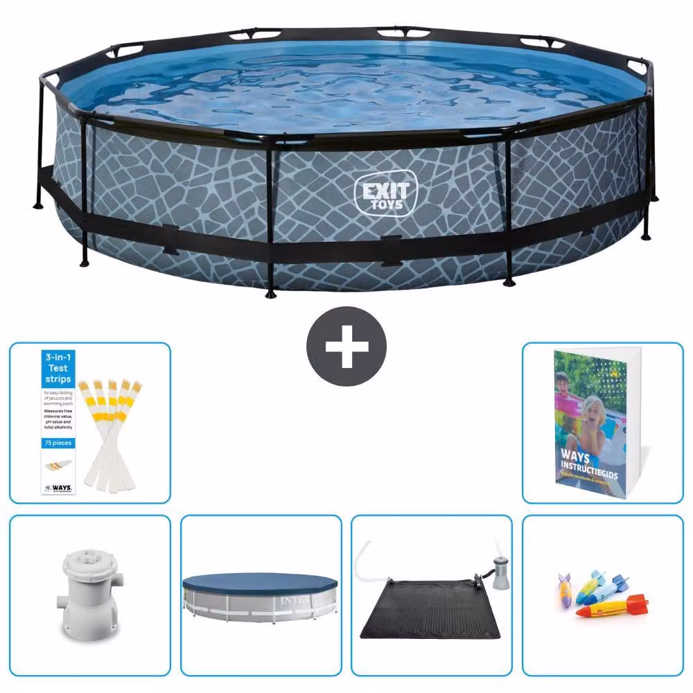 Piscina fuori terra "Exit Pool Rund" - Design effetto pietra - 360x76 cm - 5 pezzi - Modello S211