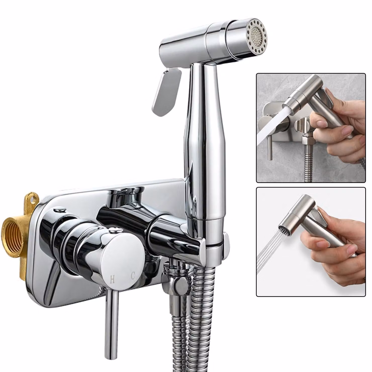Set per bidet con 2 getti, modalità di regolazione e miscelatore per l'igiene intima