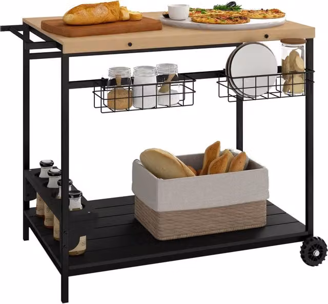 Carrello da cucina 2 ripiani portabottiglie ¨C Xylo ¨C Nero naturale interno esterno