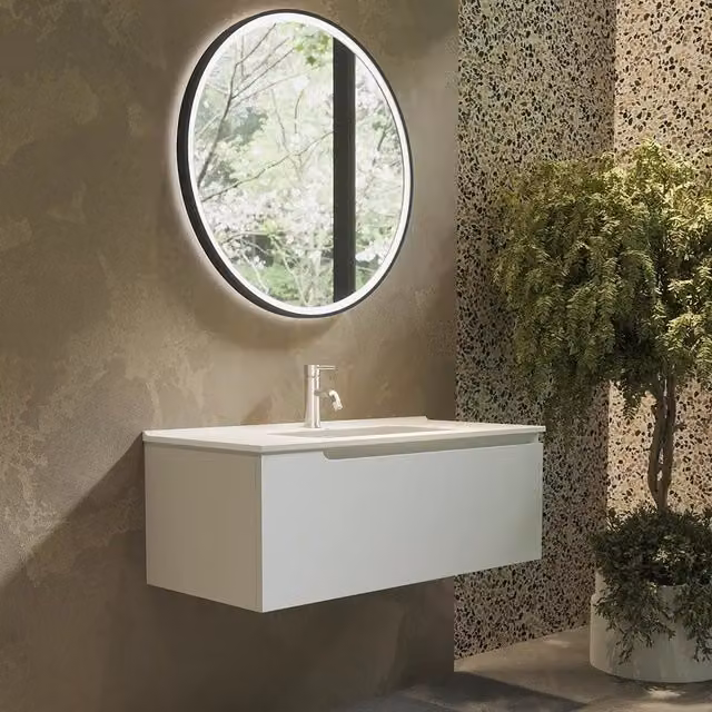 Mobile bagno sospeso 100 cm un cassetto bianco opaco con lavabo | Moor