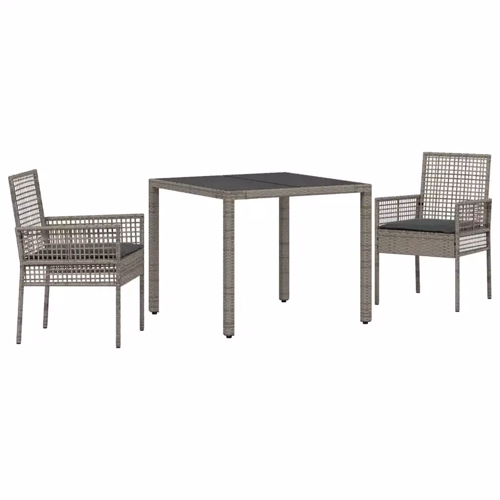 Set da pranzo per giardino e terrazzo vidaXL in polyrattan e vetro grigio, 3 pezzi – 2