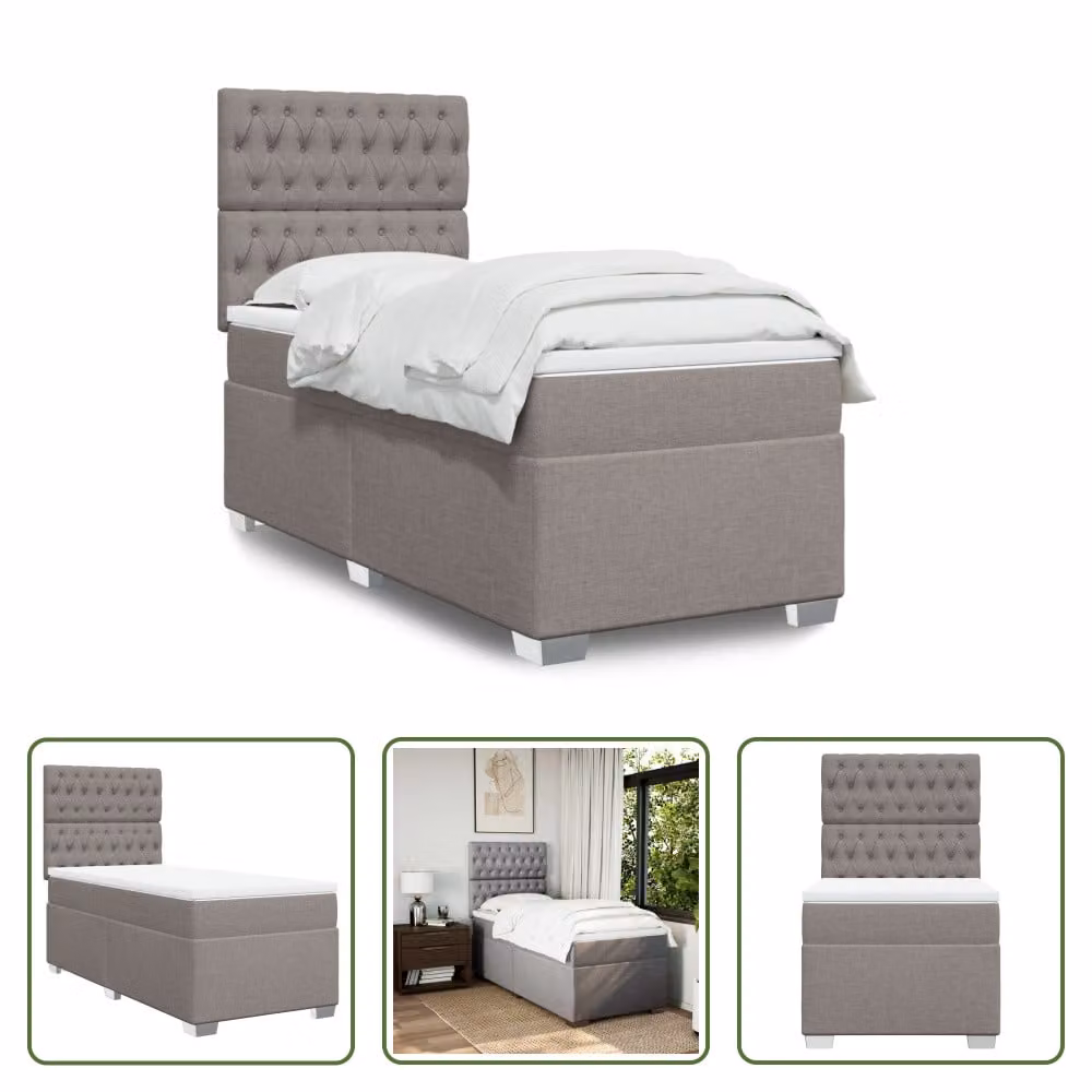 The Living Store Letto a molle con materasso Taupe 80x200 cm in tessuto