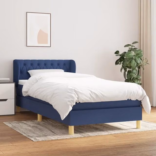Letto Ibrido vidaXL con Giroletto a Molle e Materasso in Tessuto Blu e Bianco L/P/H: 90 x 200 cm – 1