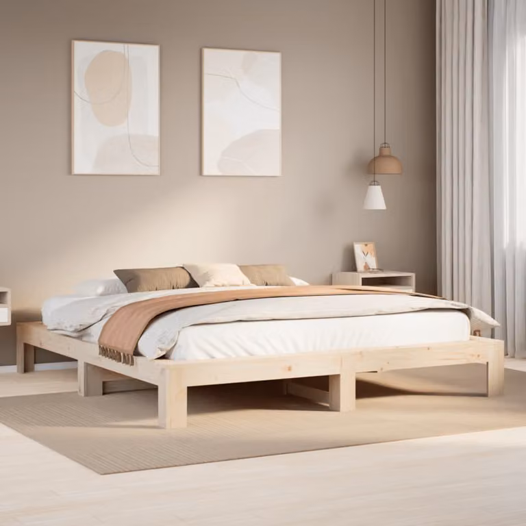 vidaXL Letto in legno massello di pino color marrone stile rustico L/P: 200 x 200 cm