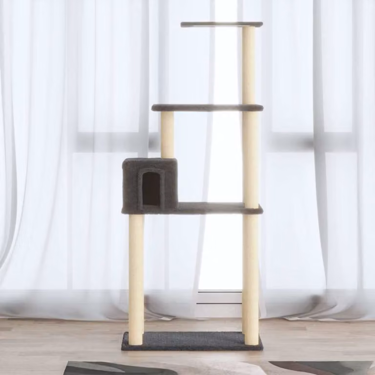 Albero per gatti vidaXL con tiragraffi in sisal e cucce, colore grigio, Altezza: 147 cm