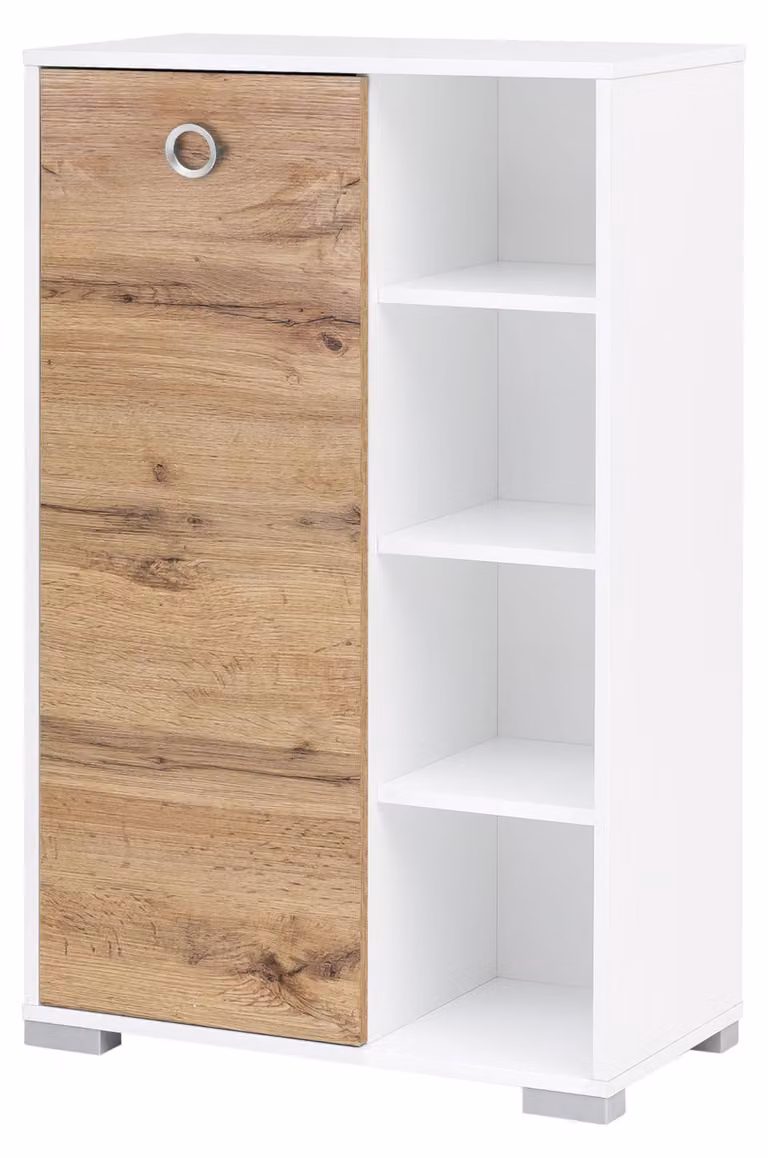 Mobile contenitore, stile rustico in legno di quercia/bianco gesso, 65,3 x 33,1 x 105,2 cm
