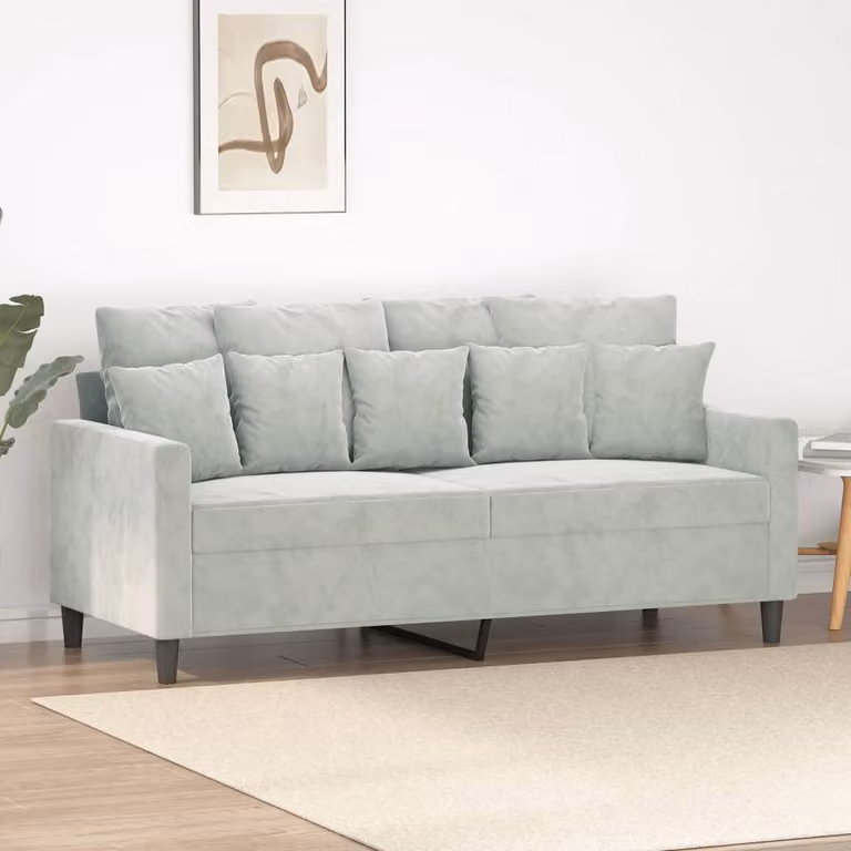 Divano a due posti, colore grigio chiaro, tessuto velluto, dimensioni 140 cm