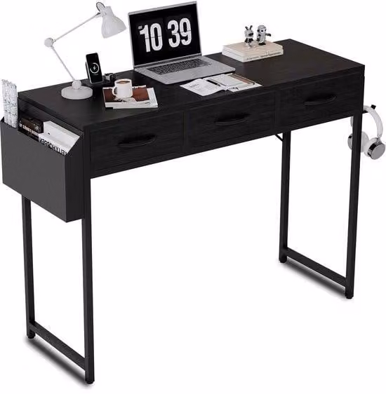 Ibenzoa® Scrivania compatta con spazio di stoccaggio multifunzionale, nera – 100x36x100 cm, soluzione salvaspazio per lavoro e trucco, ideale per piccoli ambienti