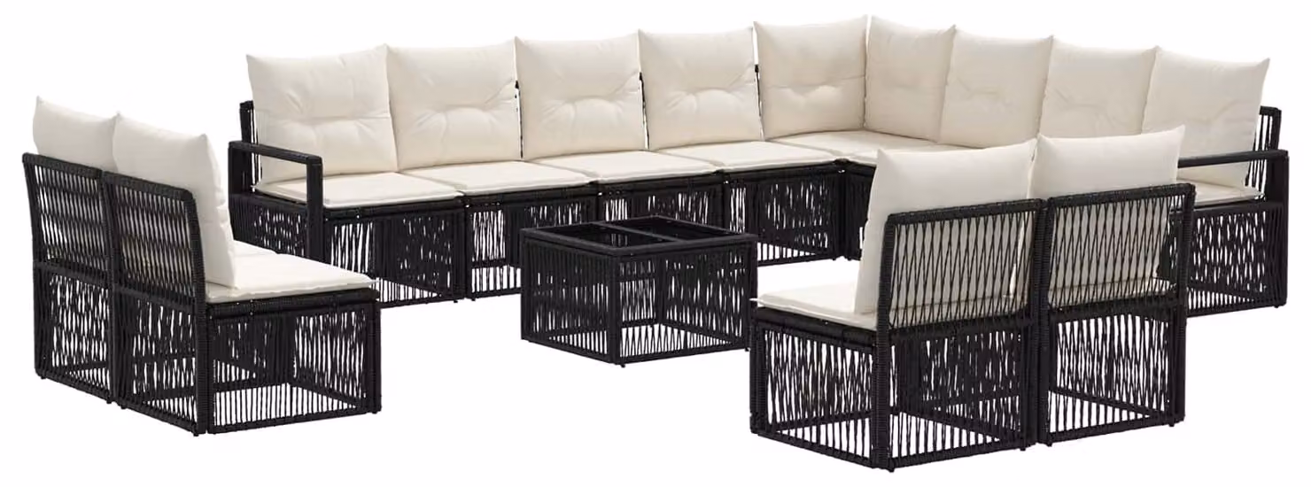 Set Divano da Giardino 13 pcs Nero polyrattan