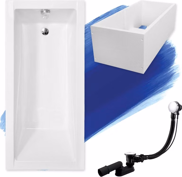 Vasca rettangolare 160x70 con supporto per vasca, set di scarico e piedini GRATIS | Set completo 4in1 Sifone originale per vasca in acrilico | BADLAND MODERN