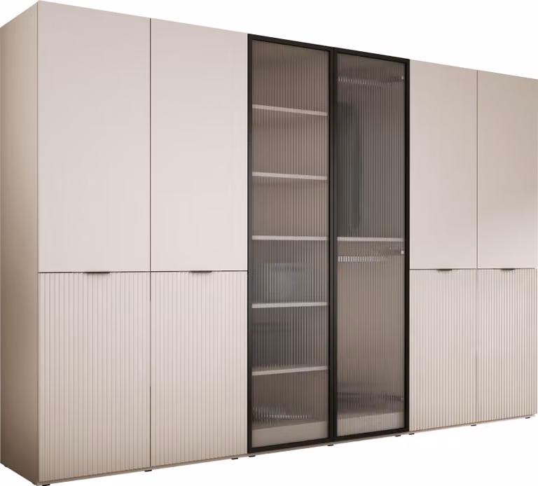 Armadio, beige sabbia / vetro trasparente, 3 x 100 x 200 x 51 cm
