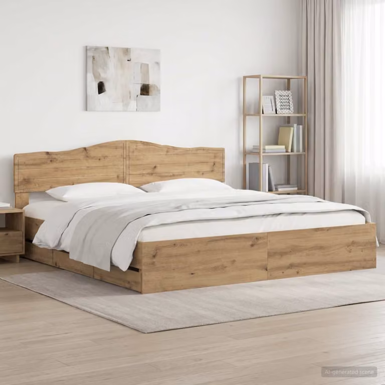 Letto con contenitore e testiera vidaXL in legno rovere artigianale marrone L/P: 180 x 200 cm