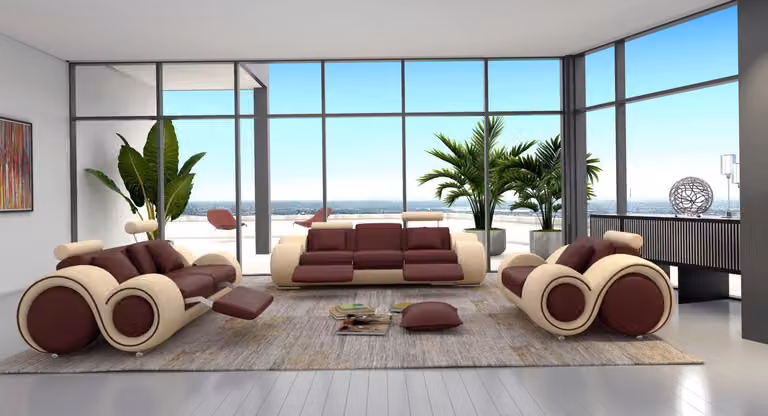 Design Wohnzimmer Polster Set Sofagarnitur Leder Couch Sitz Garnituren 3+2+1