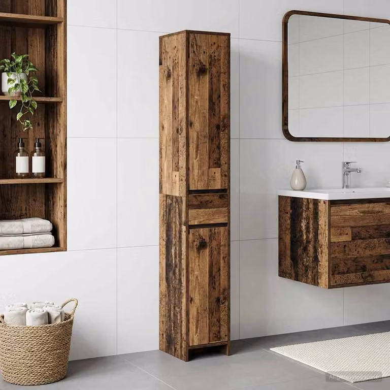 Mobile da bagno vidaXL in legno marrone con ante a battente e ripiani interni L/P/H: 30 x 33 x 190 cm