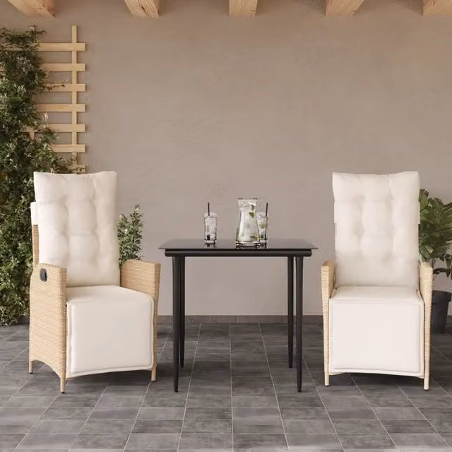 Set da Pranzo da Giardino 3 pz con Cuscini Beige in Polyrattan 3213434