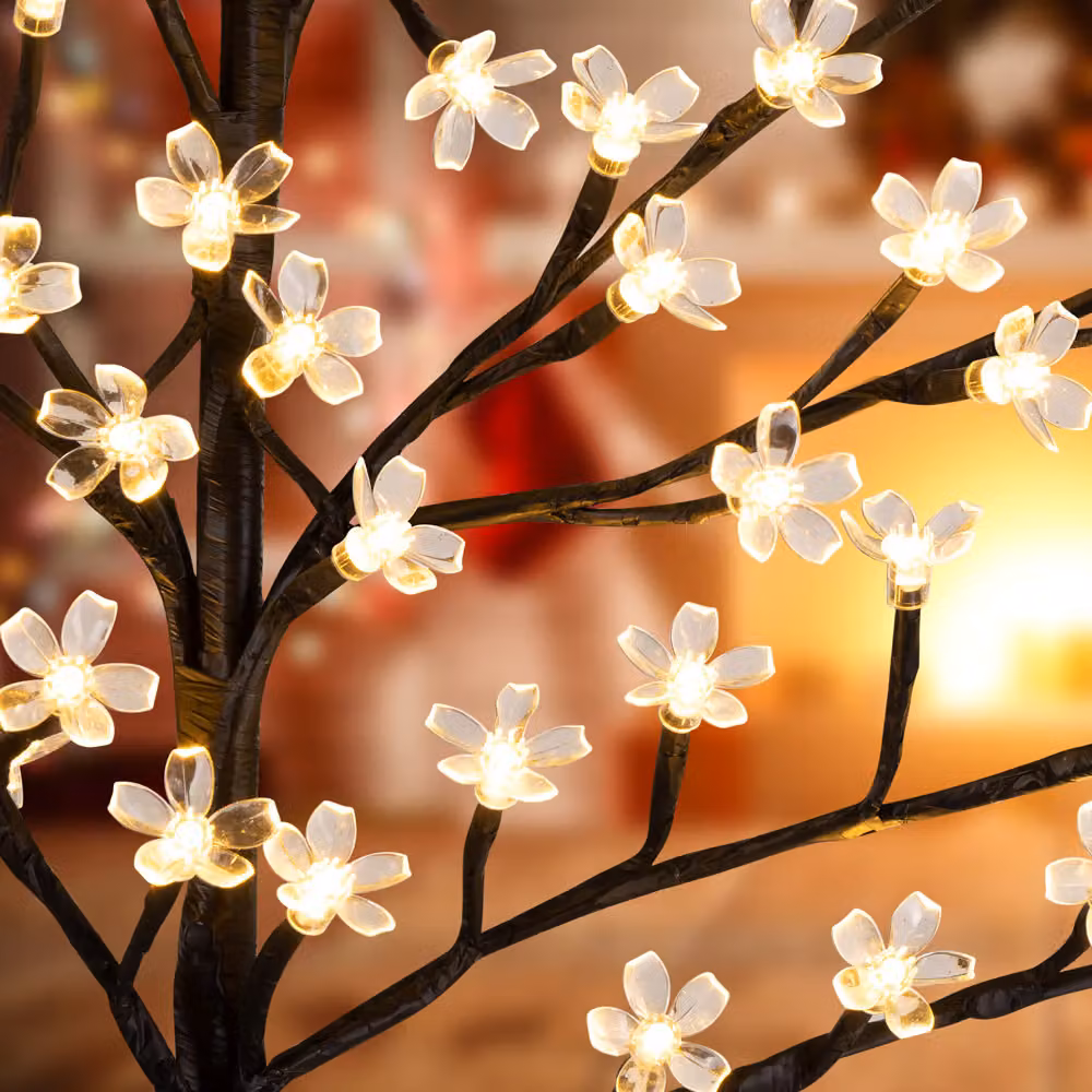 Set di 2 Alberi di Ciliegio in Fiore con LED Monzana, Luce Bianca Calda, Altezza: 220 cm, 220 LED con Telecomando, Timer e Dimmerabile – 2