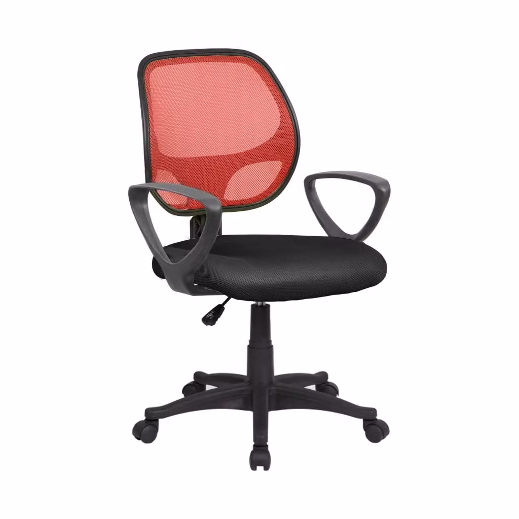 Sedia da ufficio operativa DMORA Filiberta con braccioli e seduta ergonomica in rete, Nero e Rosso, L: 56 cm, P: 57 cm, H: 88/100 cm – 2