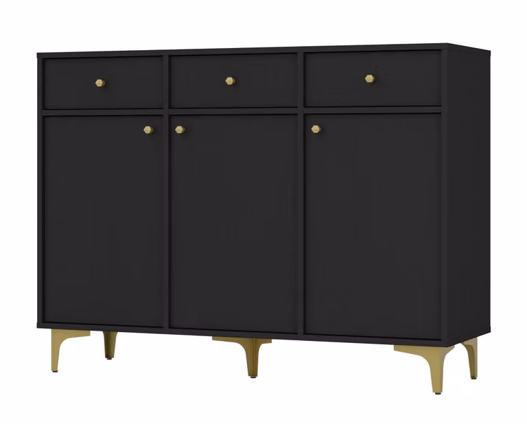 Cassettiera combinata IROS 1 con cassetti e ante - nero grafite / oro
