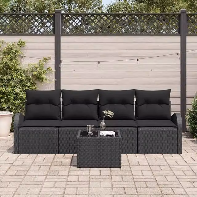 Set Divano da Giardino 5 pz 4-Numero di posti Nero polyrattan 3354582