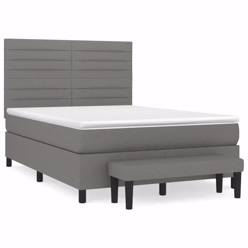vidaXL Giroletto a Molle Ibrido con Materasso in Tessuto Grigio e Bianco L/P/H: 193 x 144 x 128 cm – 2