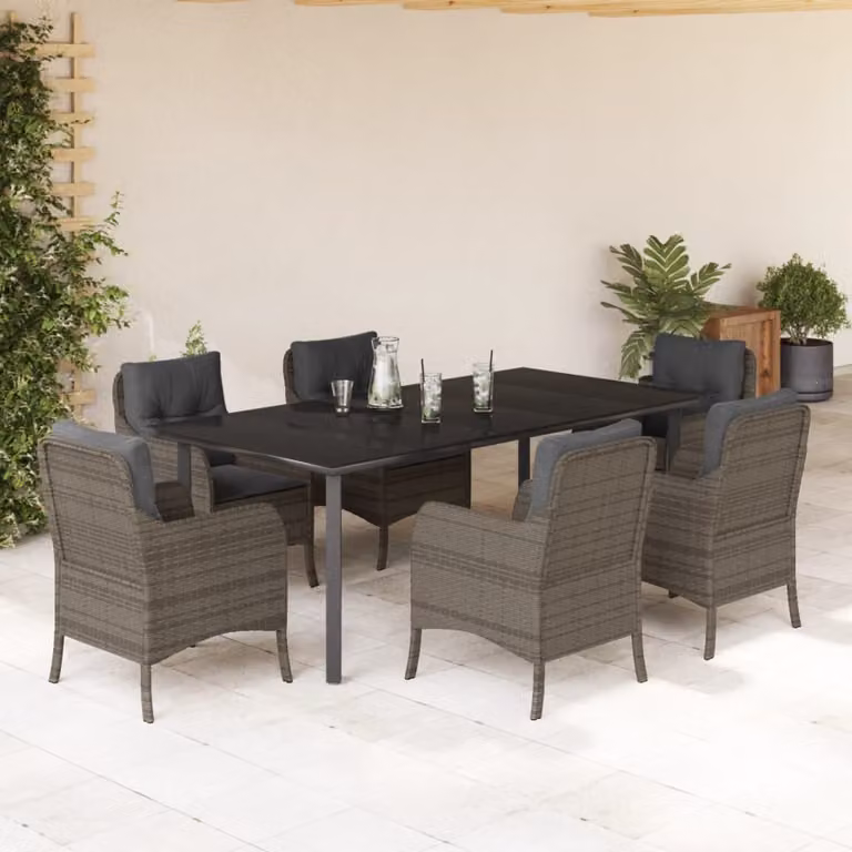 Maison Exclusive - Set da Pranzo da Giardino 7 pz con Cuscini in Polyrattan Grigio