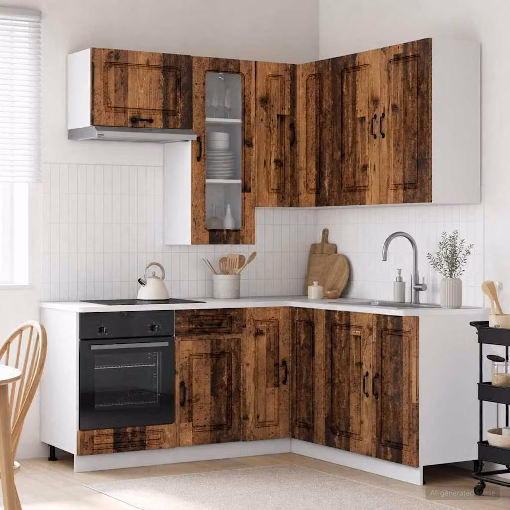 Unità cucina vidaXL KALMAR in legno color marrone con ante in vetro, 8 pezzi