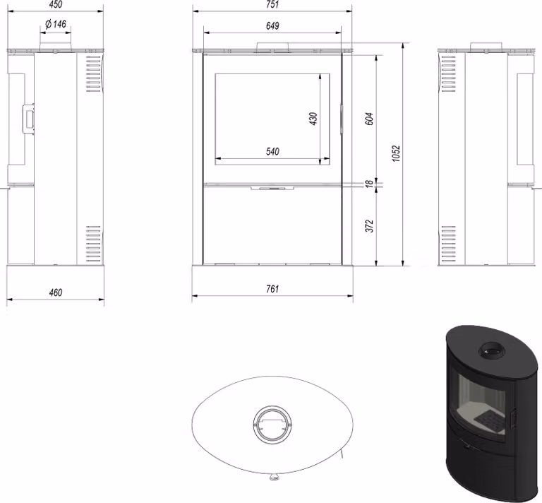 Stufa a legna a libera installazione EKO Koza AB/S 2 10kW nero TERMOTEC con tapparella