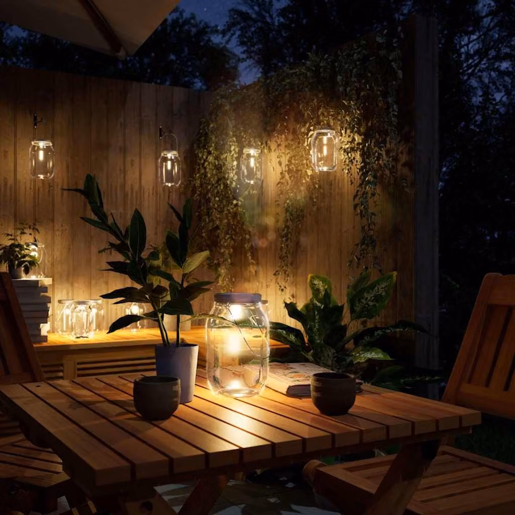 Set di 12 lanterne solari LED vidaXL in vetro e acciaio inossidabile, luce bianco caldo, ideale per giardino e balcone, protezione IP65