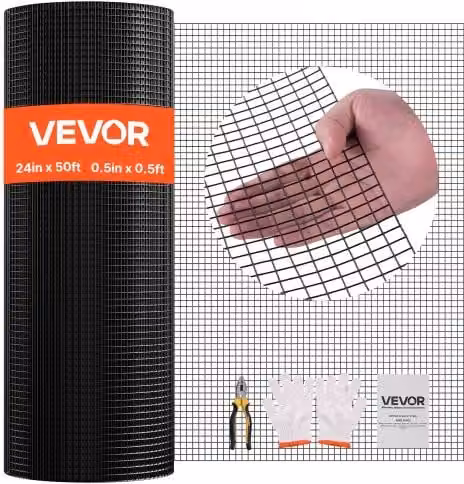 Rete Metallica per Recinzione VEVOR in Acciaio Zincato e PVC, Colore Nero, L: 15,2 m x H: 0,61 m